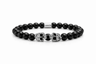 Dual Core Black Mirror – Perlenarmband Herren mit 8mm glänzendem Obsidian und 10mm Skull-Beads aus Edelstahl 304L von Lorencik