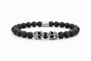 Dual Core – Lava Core | Perlenarmband Herren Lavastein 8mm Skull Edelstahl