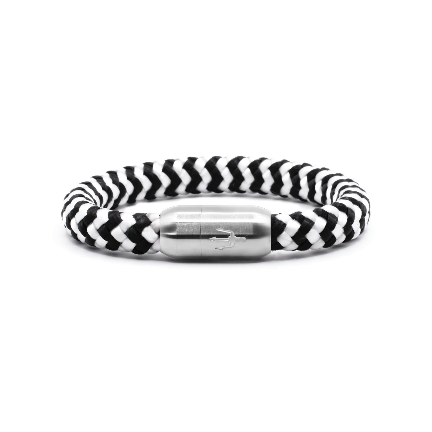 Nautic Force Zebra Tide – Segeltauarmband Herren Schwarz Weiß 8mm Dreizack handgefertigt Lorencik