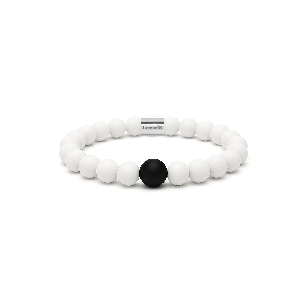 Infinity Balance Pure Malaysia – Perlenarmband Herren Malaysia Jade Weiß 8mm handgefertigt Lorencik