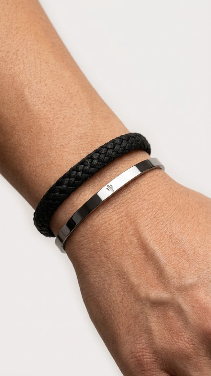 Midnight Bundle – Edelstahl Armreif „Valor“ & Midnight Steel Armband – Unisex