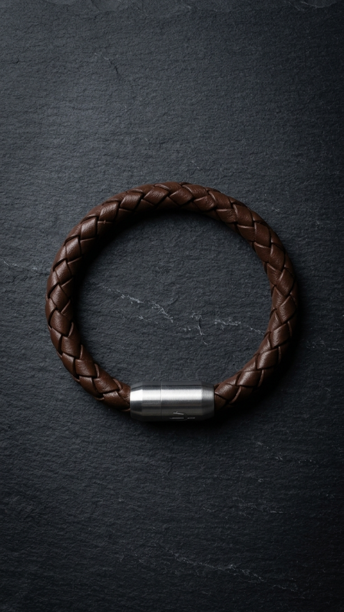 Tridente Argento – Lederarmband Herren Dunkelbraun 8mm | Handgefertigt