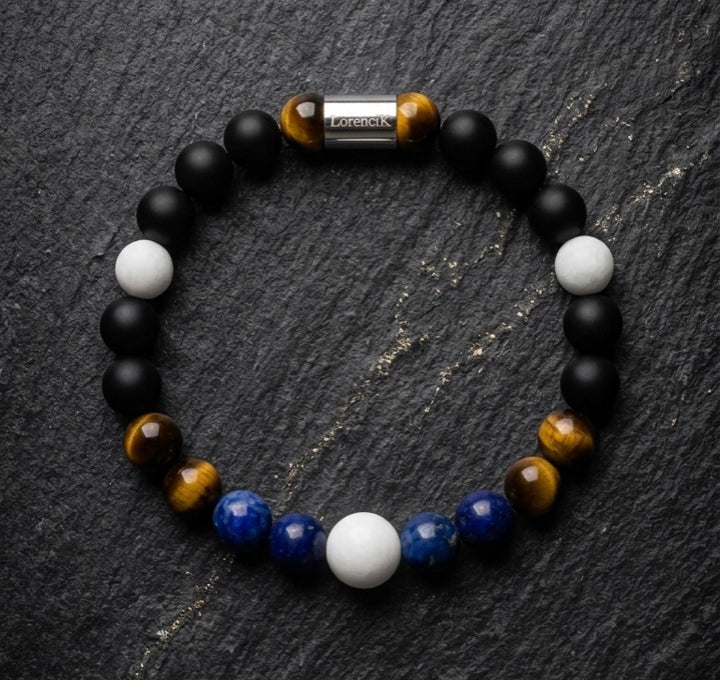 Infinity Balance – Lunar Harmony | Perlenarmband Herren Onyx Lapislazuli 8mm