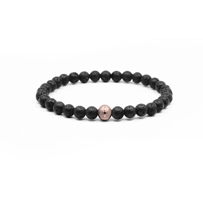 Classic Trident – Lavastein Roségold | Perlenarmband Herren Schwarz 6mm