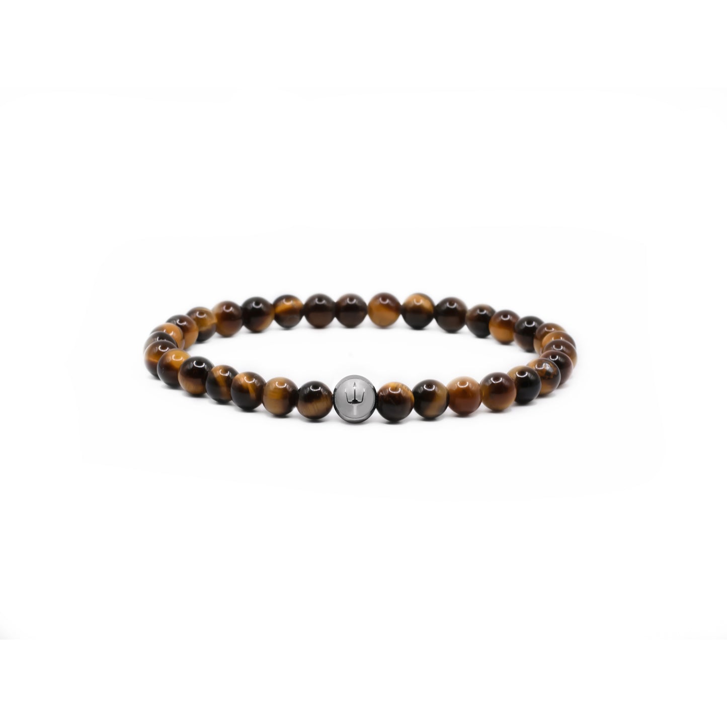 Classic Trident – Tigerauge Silber | Perlenarmband Herren Braun 6mm