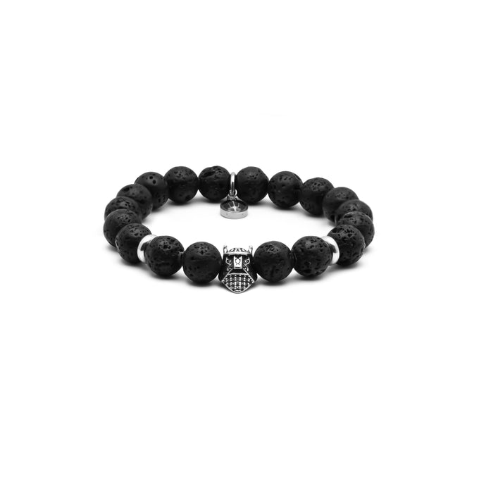 Loodin – Lavastein | Perlenarmband Herren Schwarz 10mm Odin-Kopf Wikinger