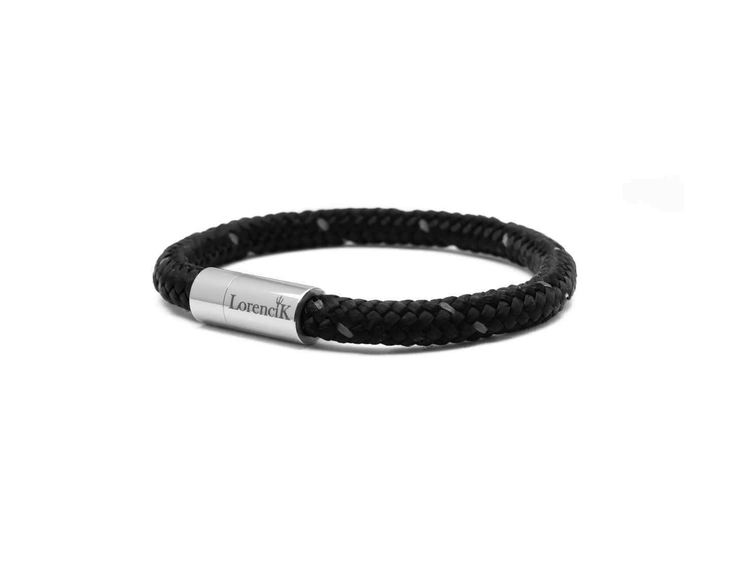 Nautic Force Small Night Beacon – Segeltauarmband Herren 6mm Schwarz mit reflektierendem Garn und Edelstahl-Magnetverschluss von Lorencik