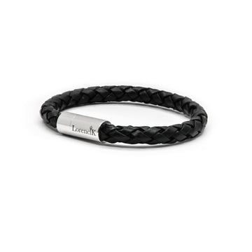 Geflochtenes schwarzes Lederarmband mit Edelstahl-Magnetverschluss – eleganter Unisex Stil