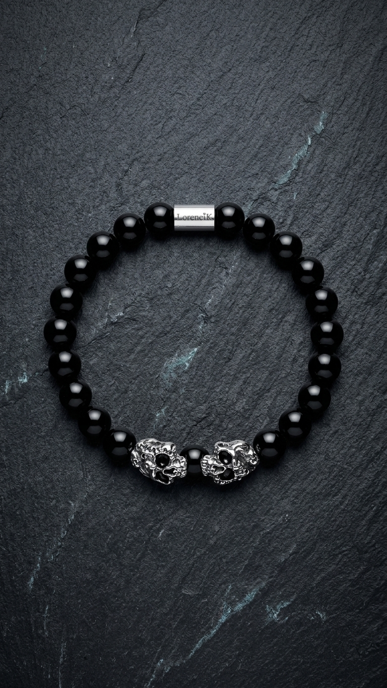 Schwarzes Naturstein Perlenarmband für Herren von Lorencik