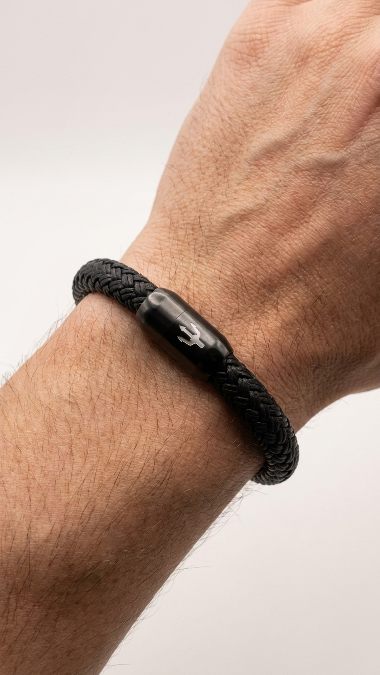 Nautic Force – Black Triton | Segeltauarmband Herren Schwarz 8mm