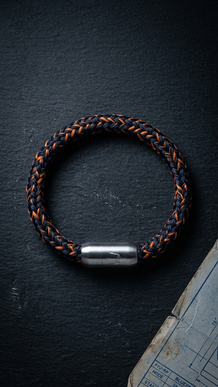 Nautic Force – Midnight Flame | Segeltauarmband Herren Blau Orange 8mm