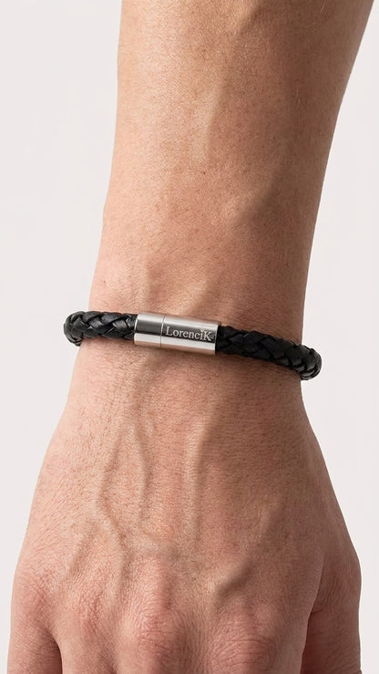 Tridente Classico – Lederarmband Herren Schwarz 6mm | Geflochten Handgefertigt
