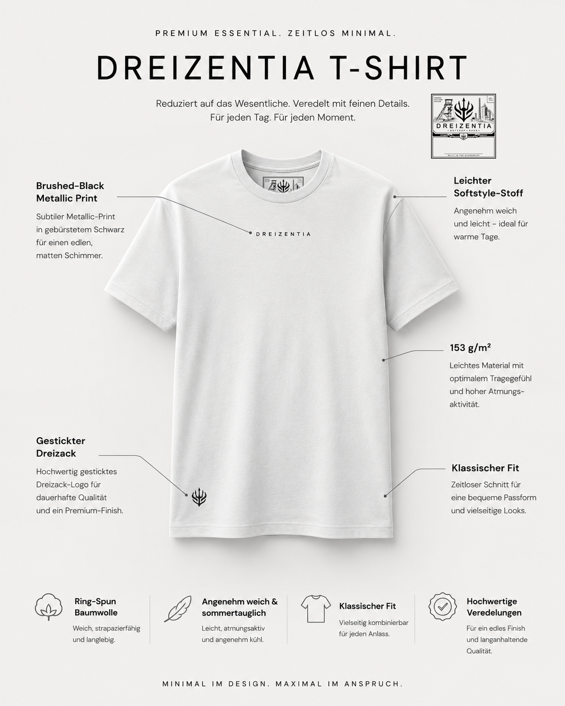 DREIZENTIA Revier Essential Tee – Brushed Black