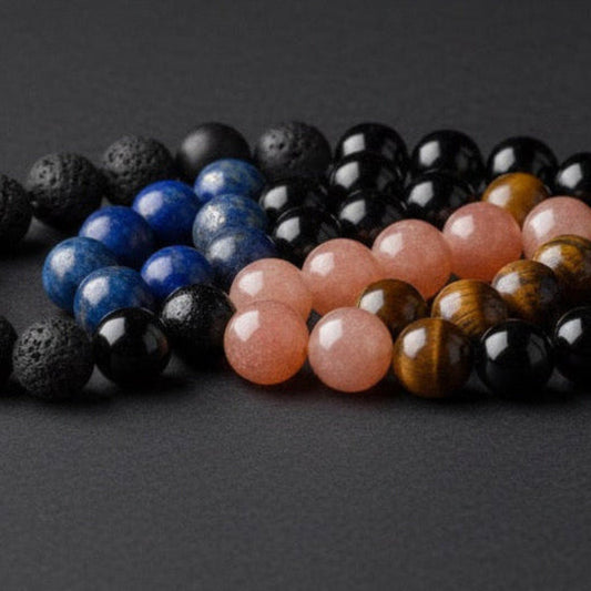 Perlenarmband Konfigurator mit Onyx, Tigerauge, Lavastein und Lapislazuli