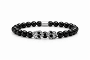 Dual Core – Black Mirror | Perlenarmband Herren Obsidian 8mm Skull Edelstahl