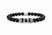 Dual Core – Onyx Matte | Perlenarmband Herren Schwarz 8mm Skull Edelstahl