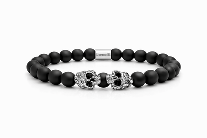 Dual Core Onyx Matte – Perlenarmband Herren mit 8mm mattem Onyx und 10mm Skull-Beads aus Edelstahl 304L von Lorencik