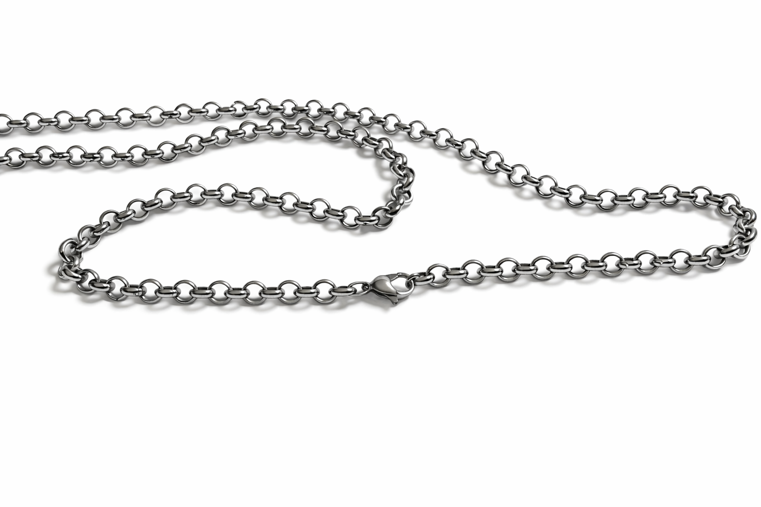 Edelstahlkette in Silber, 55 cm lang, 6 mm Rundglieder, Karabinerverschluss – nur Kette ohne Anhänger