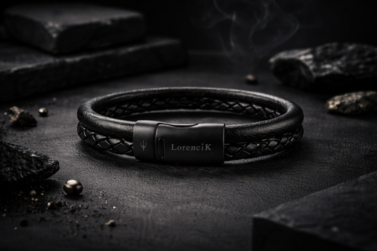 Forma Vera Still-Life – dunkle Premium-Produktfotografie des doppelten Lederarmbands