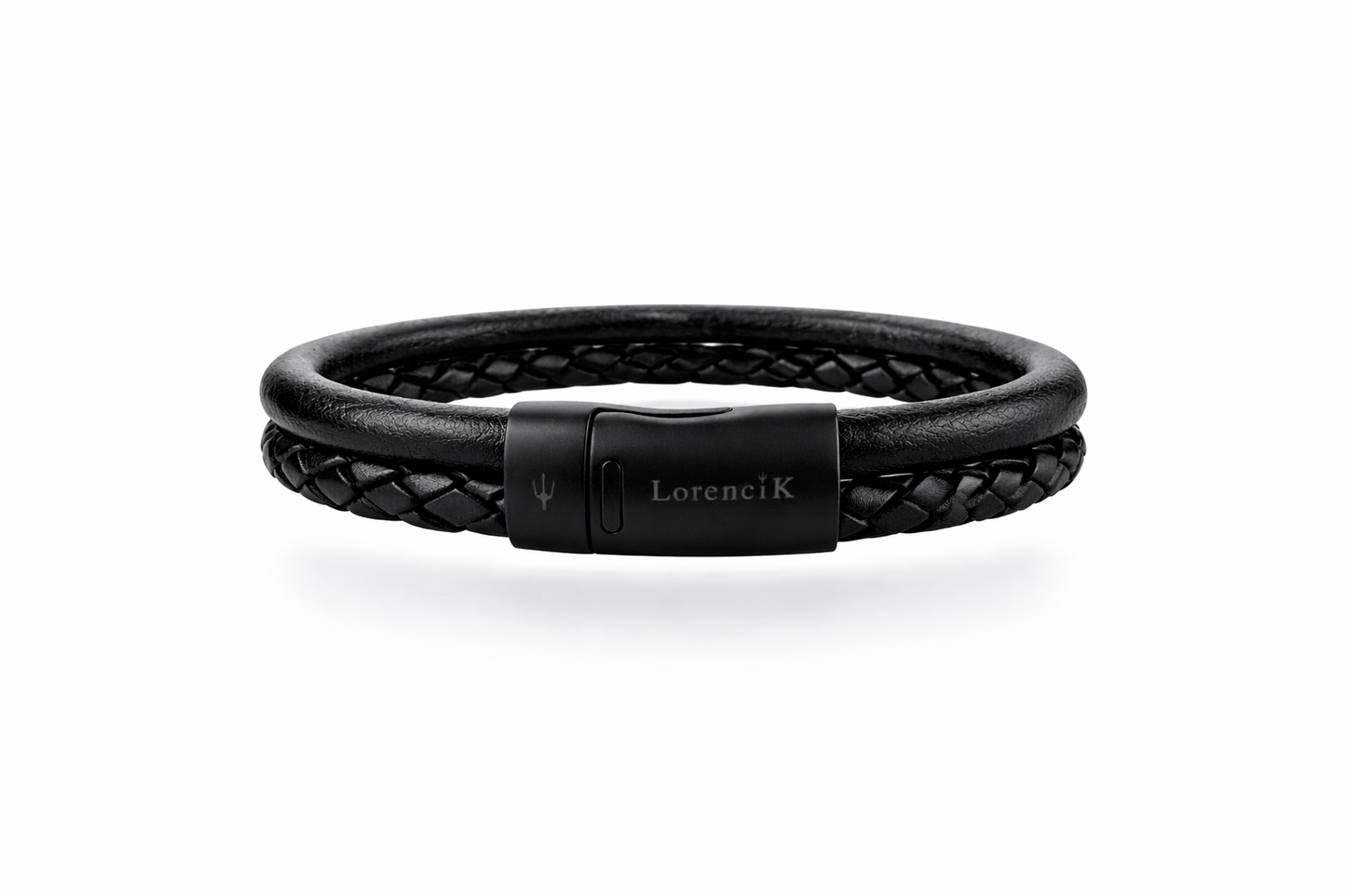 Forma Vera Doppel Lederarmband 2-reihig schwarz – glatt und geflochten mit mattem Magnetverschluss