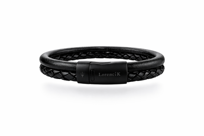 Forma Vera Doppel Lederarmband 2-reihig schwarz – glatt und geflochten mit mattem Magnetverschluss