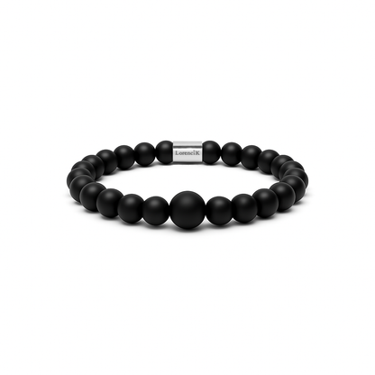 Infinity Balance – Onyx Pure, mattschwarzes Onyx-Perlenarmband mit zentraler Onyx-Perle