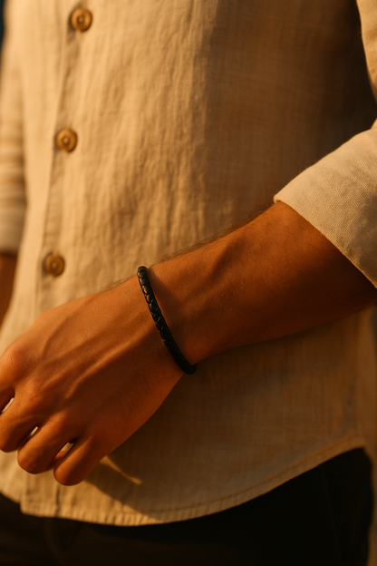 Tridente Classico – Lederarmband Herren Schwarz 6mm | Geflochten Handgefertigt