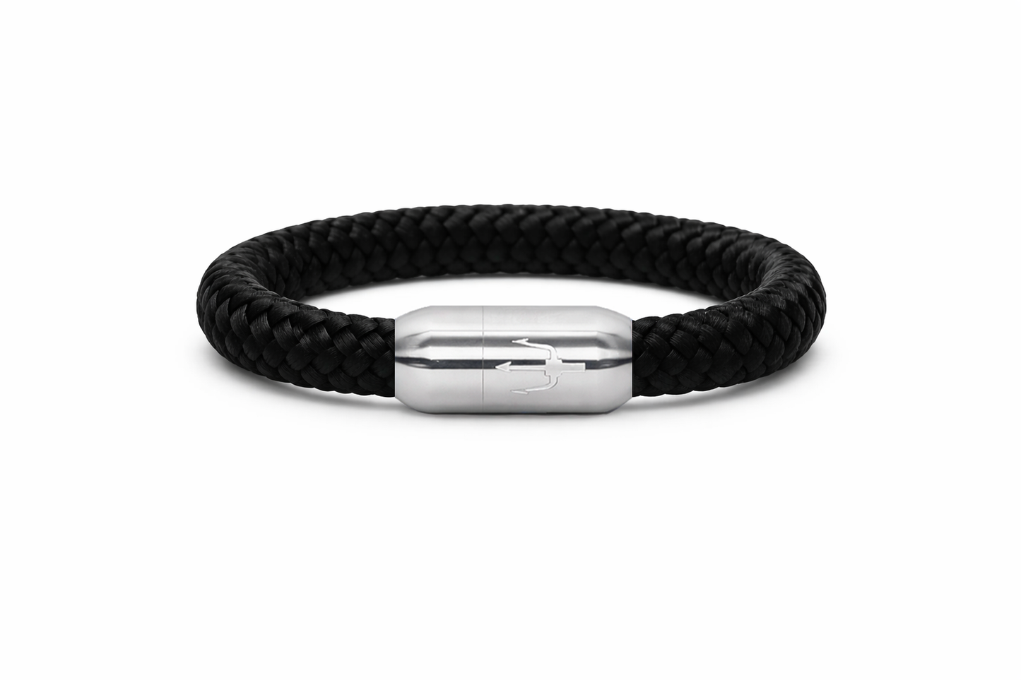 Nautic Force Midnight Steel – Segeltauarmband Herren Schwarz 8mm All Black Dreizack handgefertigt Lorencik
