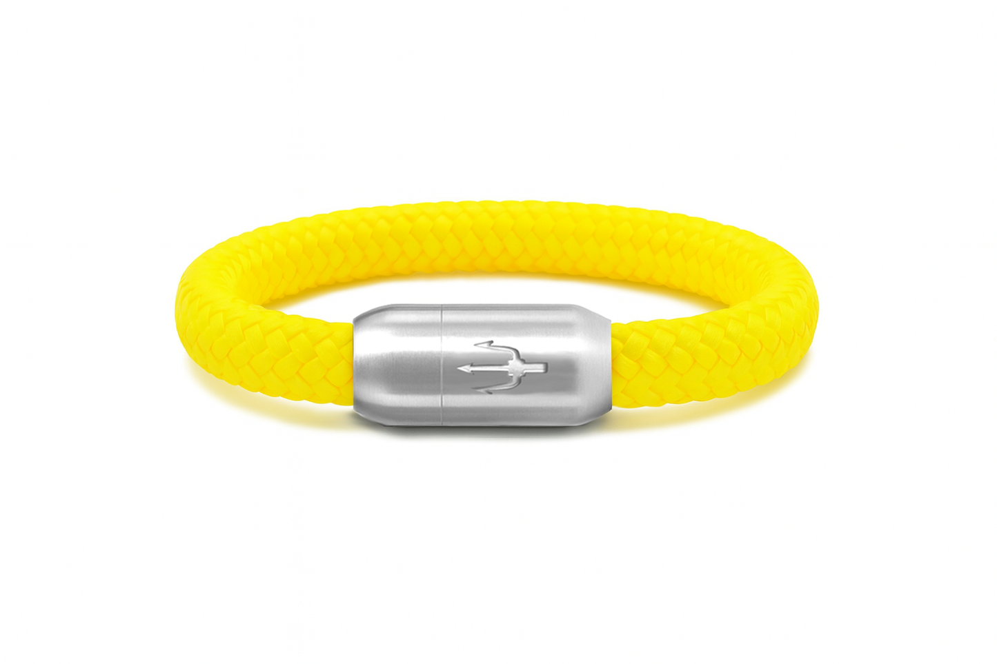 Nautic Force „Neon Signal“ – neon gelbes 8 mm Segeltauarmband mit Edelstahl-Dreizack-Magnetverschluss
