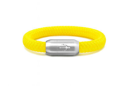Nautic Force „Neon Signal“ – neon gelbes 8 mm Segeltauarmband mit Edelstahl-Dreizack-Magnetverschluss
