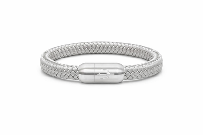 Nautic Force „Silver Crest“ – graues 8 mm Segeltauarmband mit Edelstahl-Dreizack-Magnetverschluss
