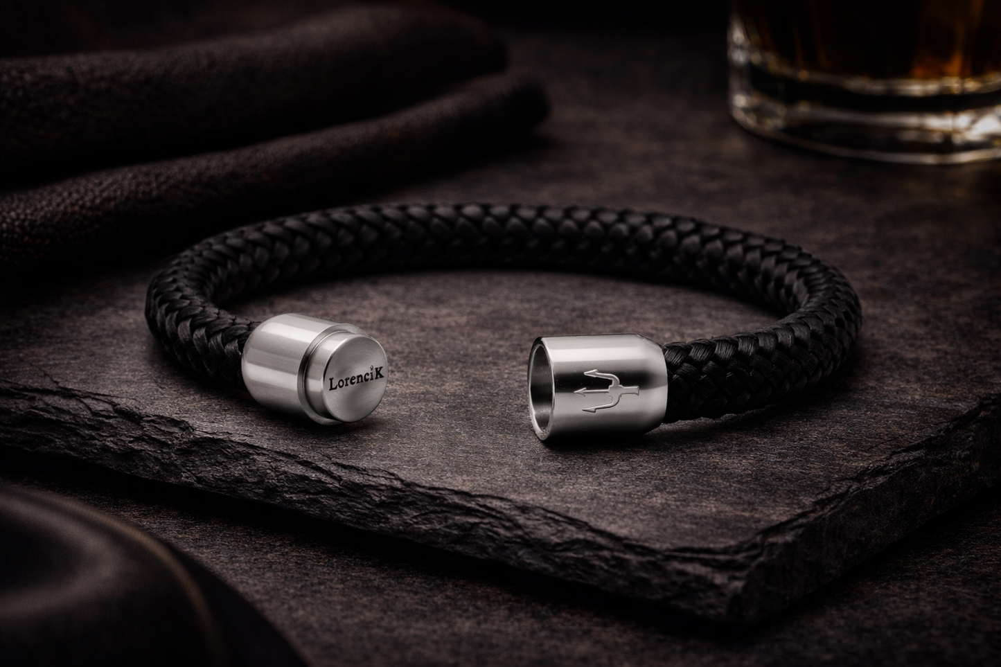 Nautic Force – Midnight Steel | Segeltauarmband Herren Schwarz 8mm