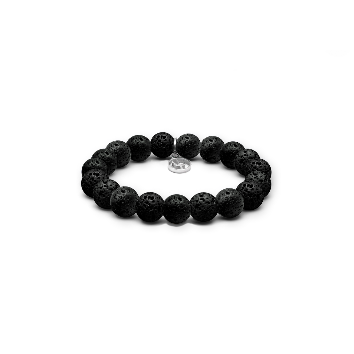8 mm Armband aus natürlichen Lavastein-Perlen mit Edelstahl-Charm und Dreizack-Gravur – kraftvolles Accessoire aus der Primus Line.