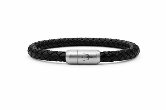 Puro Onyx – Lederarmband Herren Schwarz Geflochten 6mm | Handgefertigt