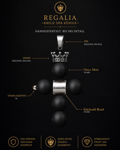 REGALIA – Kreuz der Könige · Onyx matt | Edelstahl Halskette Herren 55cm