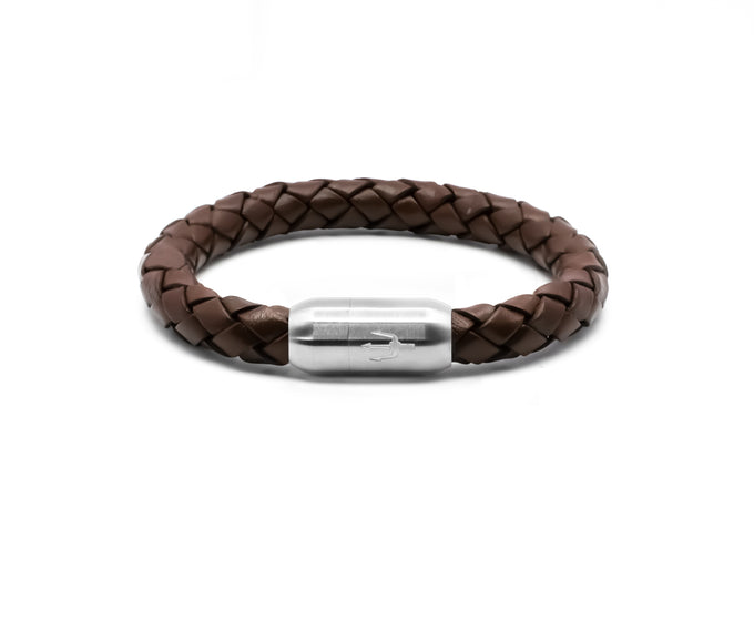 Tridente Argento – Lederarmband Herren Dunkelbraun 8mm | Handgefertigt