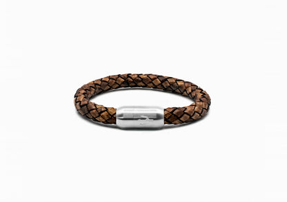 Tridente Rubino – Lederarmband Herren Rotbraun 8mm geflochtenes Rindsleder Dreizack handgefertigt Lorencik