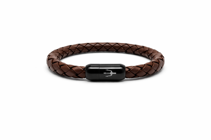 Tridente Terra – Lederarmband Herren Dunkelbraun schwarzer Verschluss 8mm geflochtenes Rindsleder handgefertigt Lorencik
