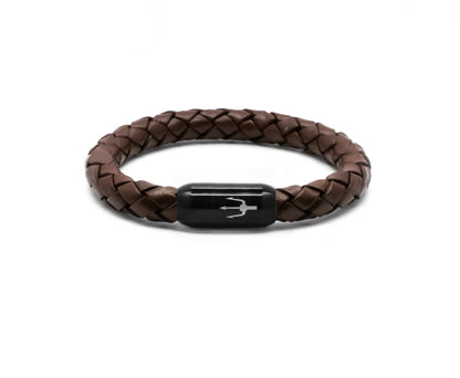 Tridente Terra Dunkelbraun schwarzer Dreizack Verschluss 8mm Lederarmband Herren Lorencik