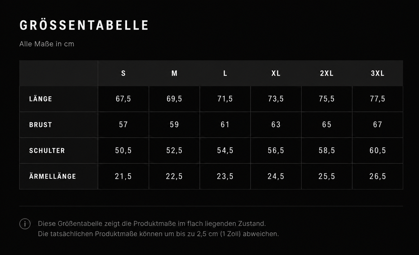 Größentabelle für das DREIZENTIA Essential Raw Herren-T-Shirt mit Maßen von S bis 3XL