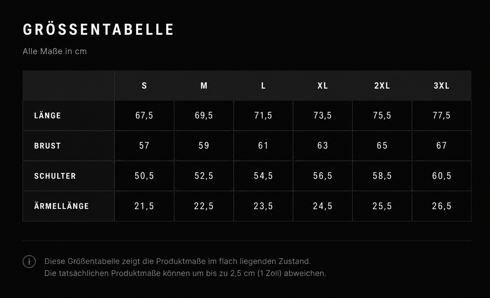 Größentabelle für das DREIZENTIA Essential Raw Herren-T-Shirt mit Maßen von S bis 3XL