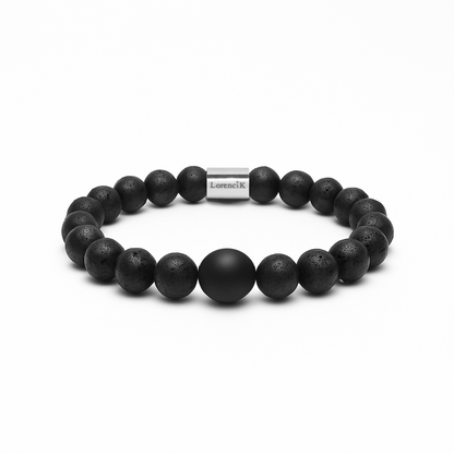 Infinity Balance Lava Core – Perlenarmband Herren Lavastein 8mm mit Onyx Mittelperle handgefertigt Lorencik