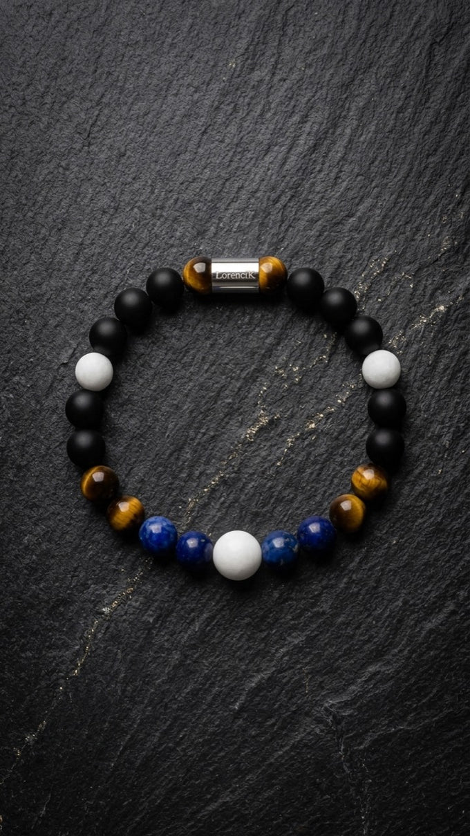 Infinity Balance – Lunar Harmony | Perlenarmband Herren Onyx Lapislazuli 8mm