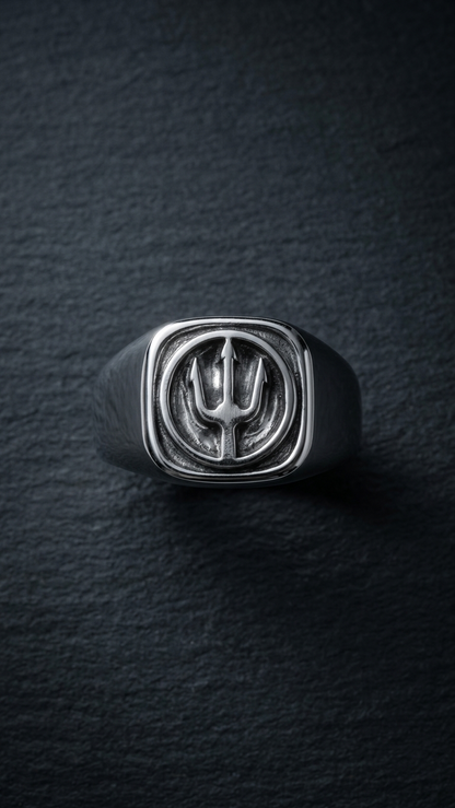 Lorencik™ Trident Signature Ring – Detailansicht des Dreizack-Emblems