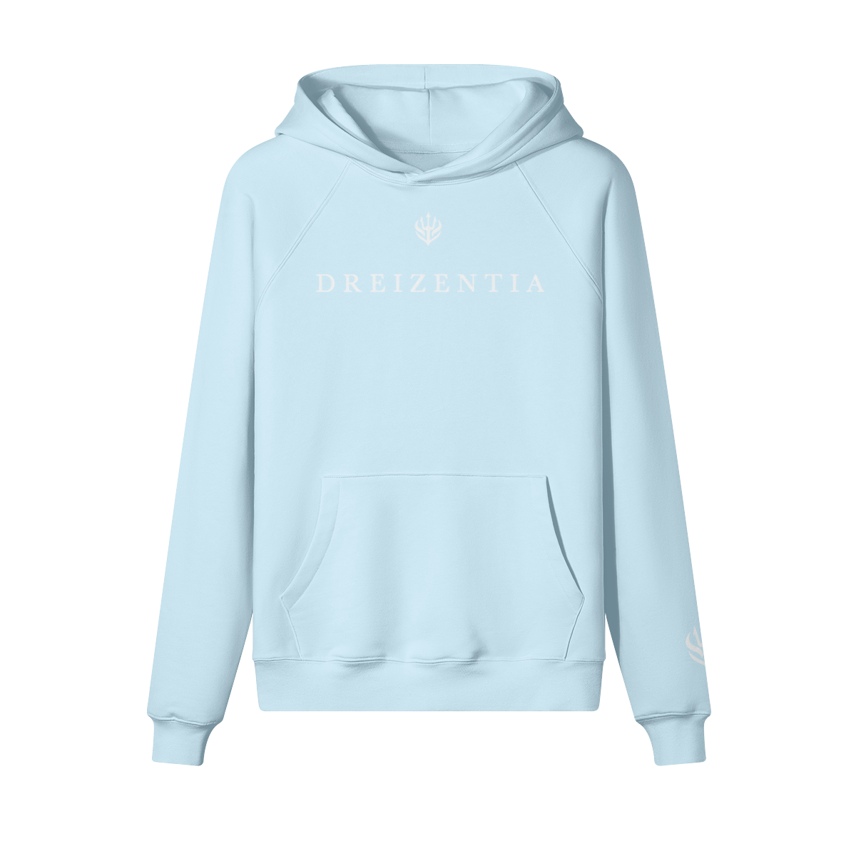 DREIZENTIA™ Signature Hoodie in Light Blue – Frontansicht