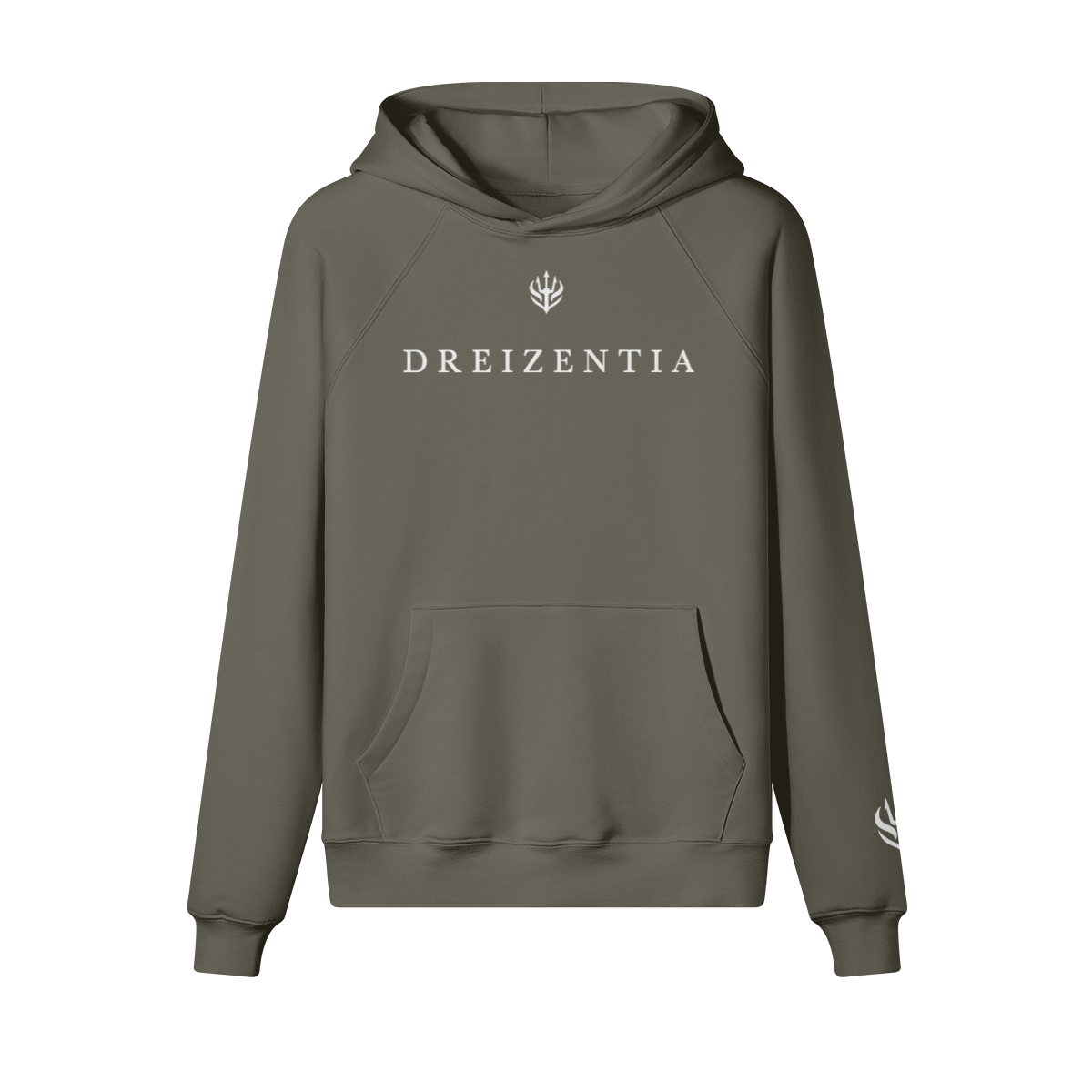 DREIZENTIA™ Signature Hoodie in Charcoal Grey – Frontansicht