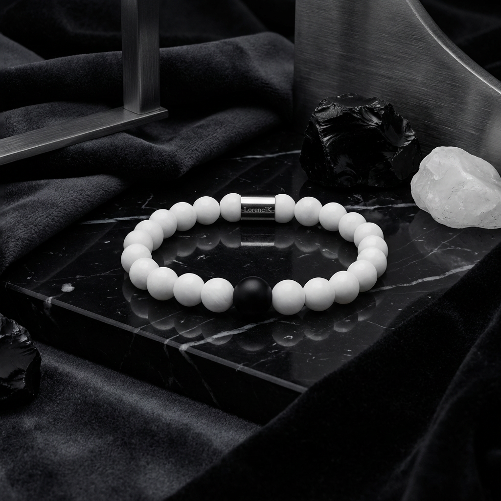 Infinity Balance – Pure Malaysia | Perlenarmband Herren Jade Weiß 8mm