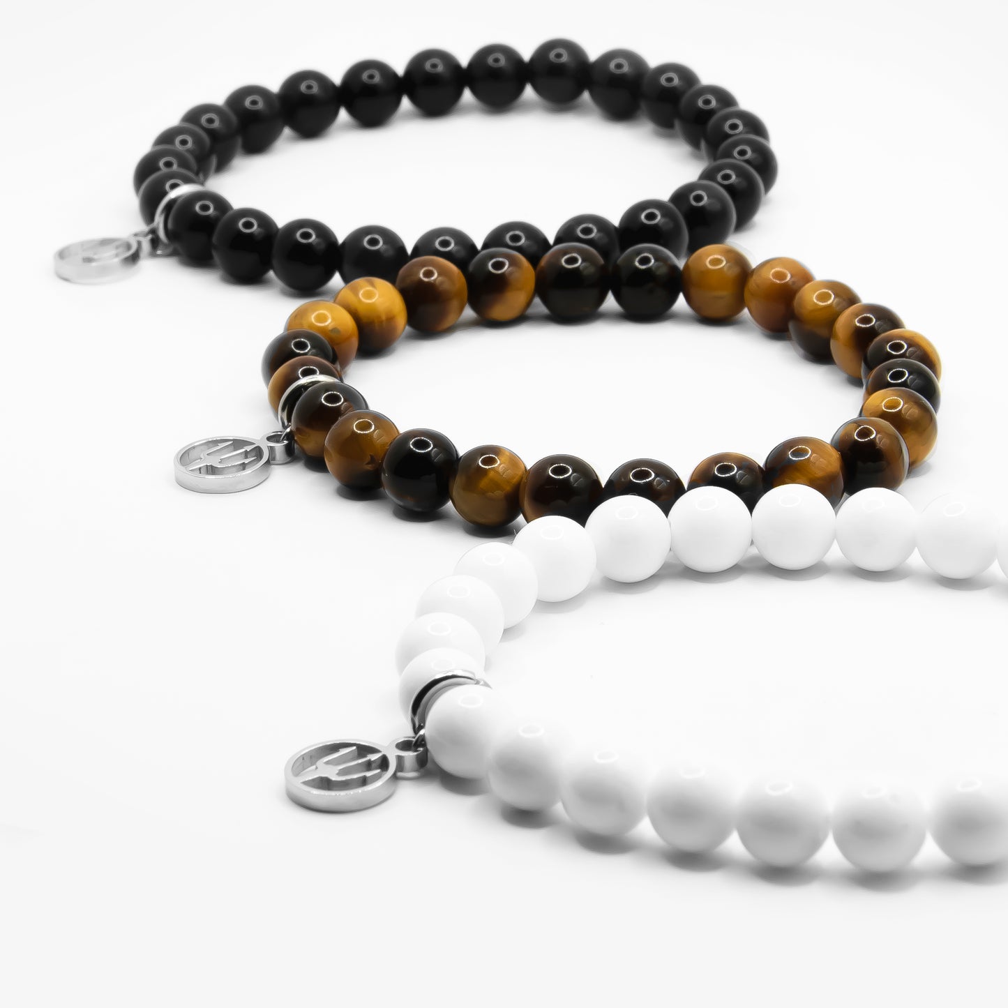 Primus Tiger Eye – Elegantes 8 mm Tigerauge-Armband mit Edelstahl-Dreizack-Charm”