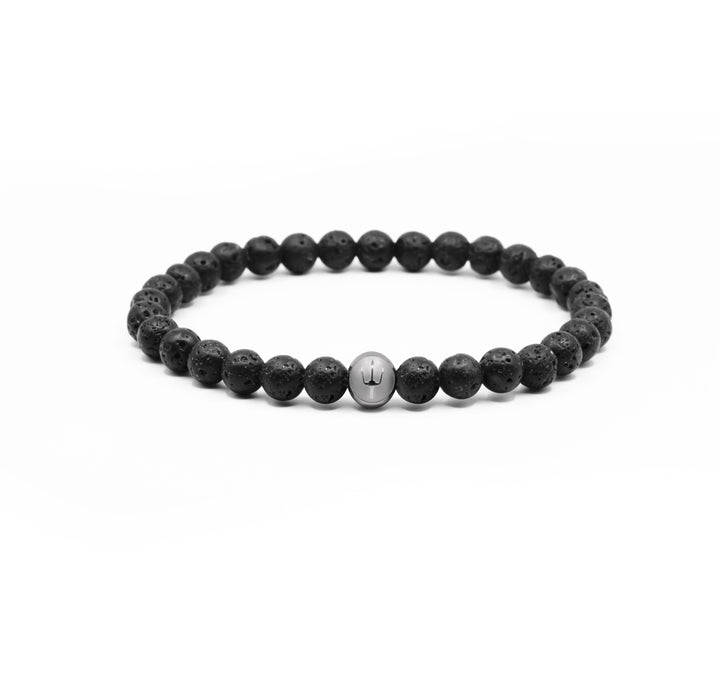 Classic Trident – Lavastein Silber | Perlenarmband Herren Schwarz 6mm