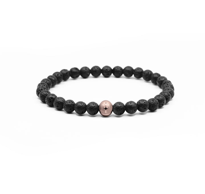 Classic Trident – Lavastein Roségold | Perlenarmband Herren Schwarz 6mm